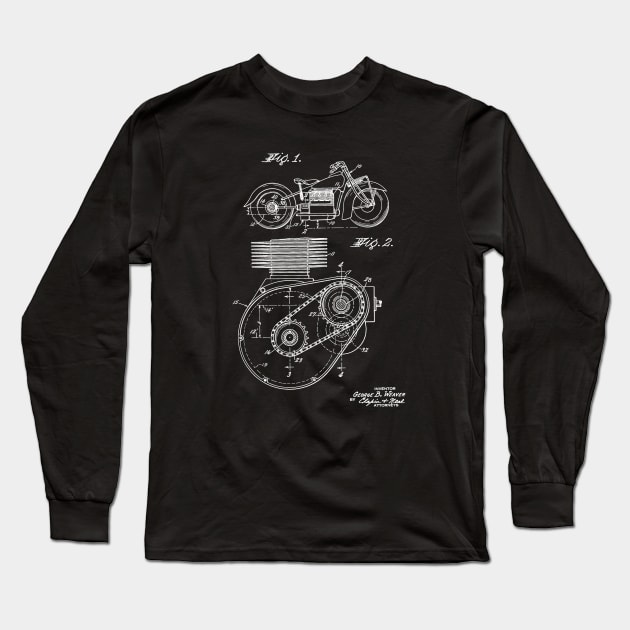 Motorcycle Shaft Drive Vintage Patent Drawing Long Sleeve T-Shirt by TheYoungDesigns